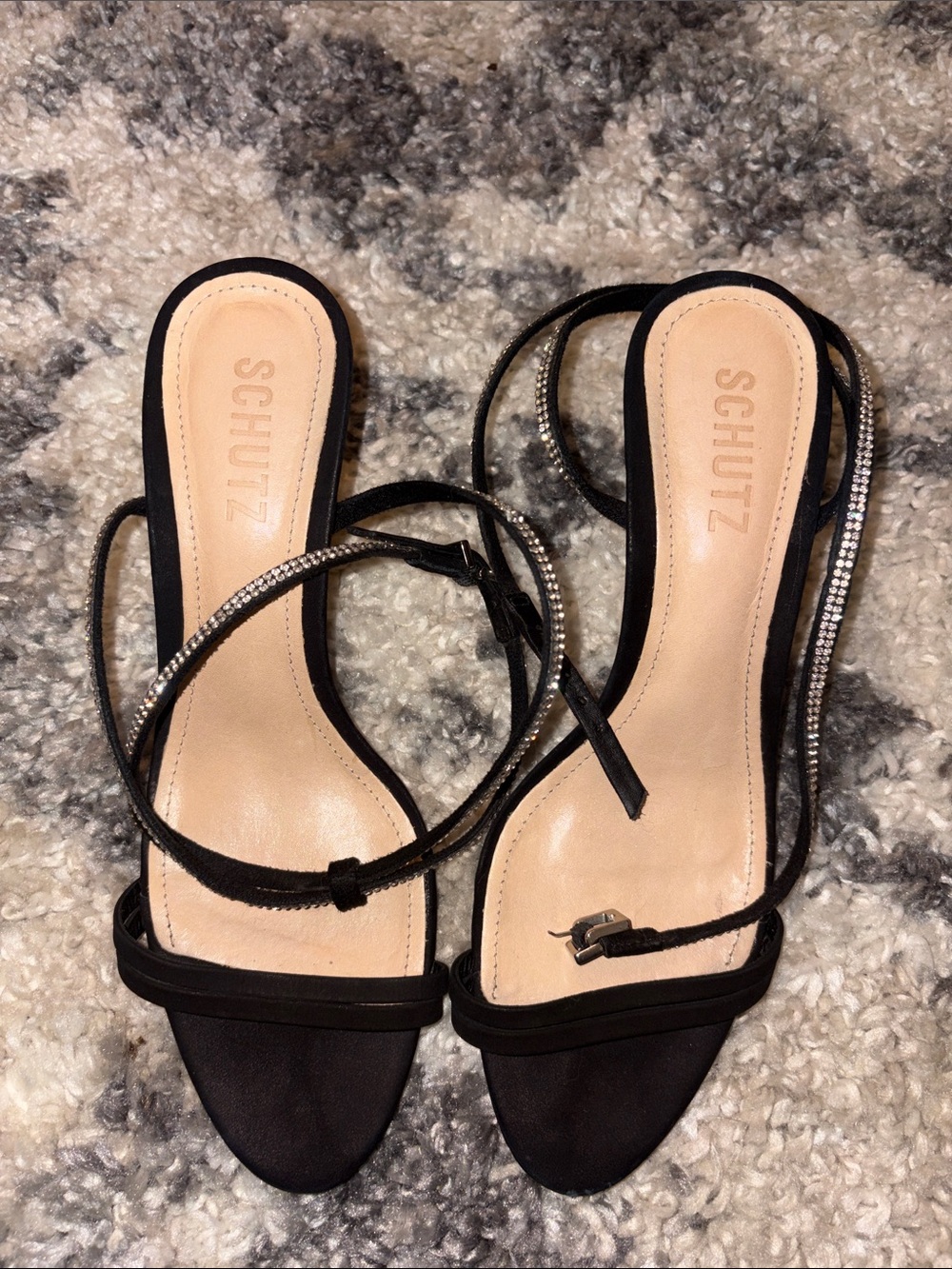 SCHUTZ Black Rhinestone Wrap-Ankle Heeled Sandals